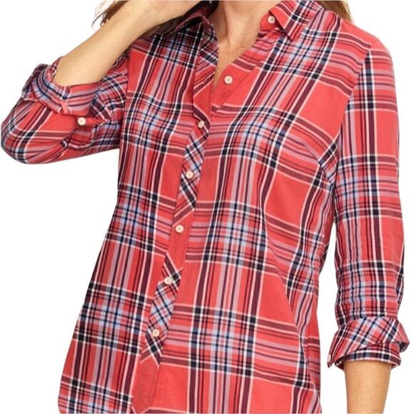 TALBOTS Mauve Orange Plaid  Botton Down Front Long Sleeves Shirt Size: Small - Picture 1 of 4